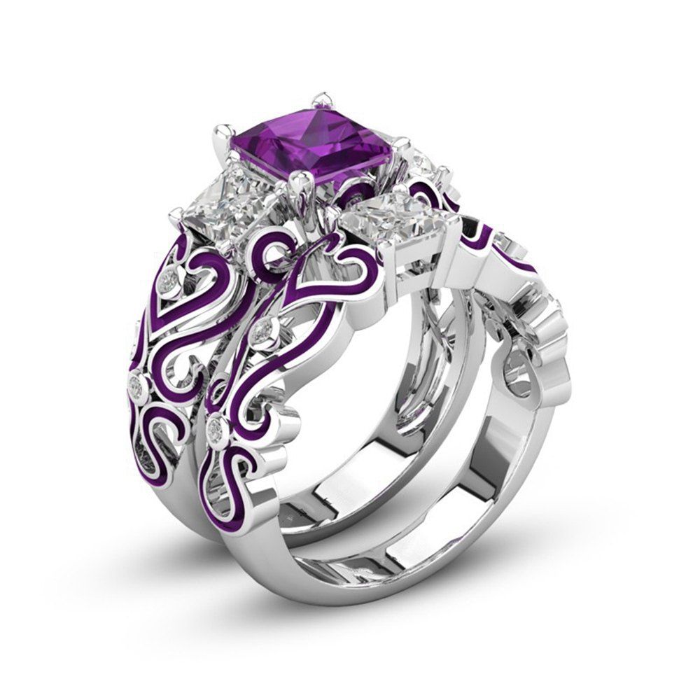 

Fashion Jewelry Plated Rhodium Red Zircon Set Rings, Violet