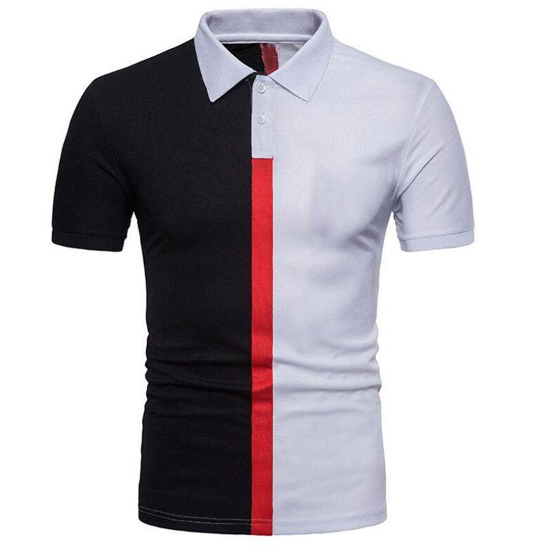 

Men Casual Color Block Short Sleeve Polo Shirt, Black