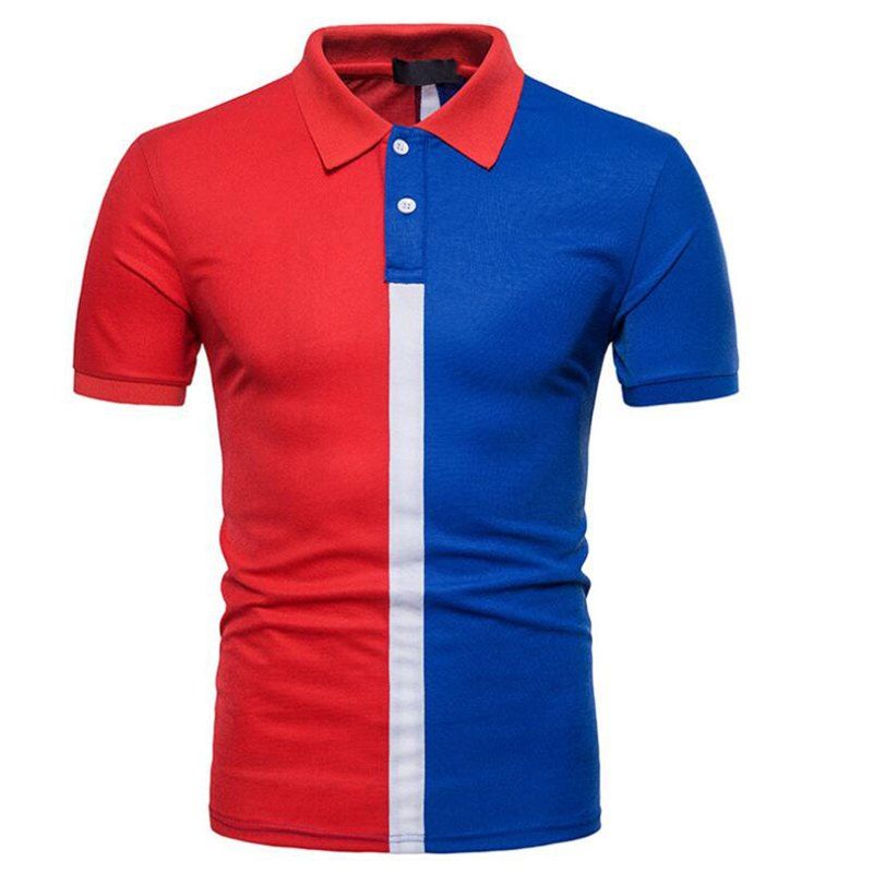 

Men Casual Color Block Short Sleeve Polo Shirt, Red
