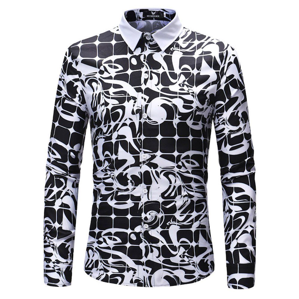 

2018 New Men's Long Sleeve Mesh Print Shirt, Multi-a