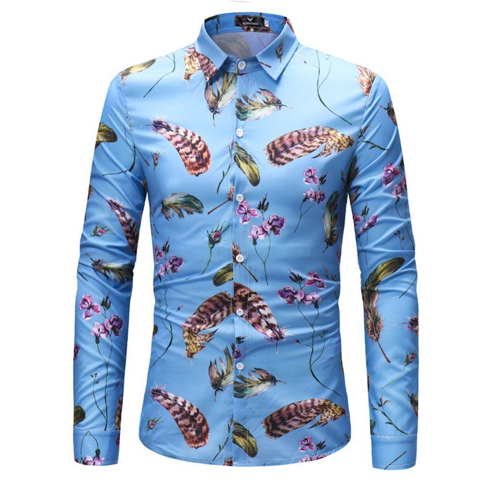 [17% OFF] 2021 2018 New Men's Feather Long Sleeve Shirt In Multicolor A ...