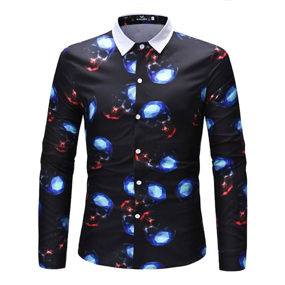 

2018 New Men's Long Sleeve Skull Print Shirt, Multi-a