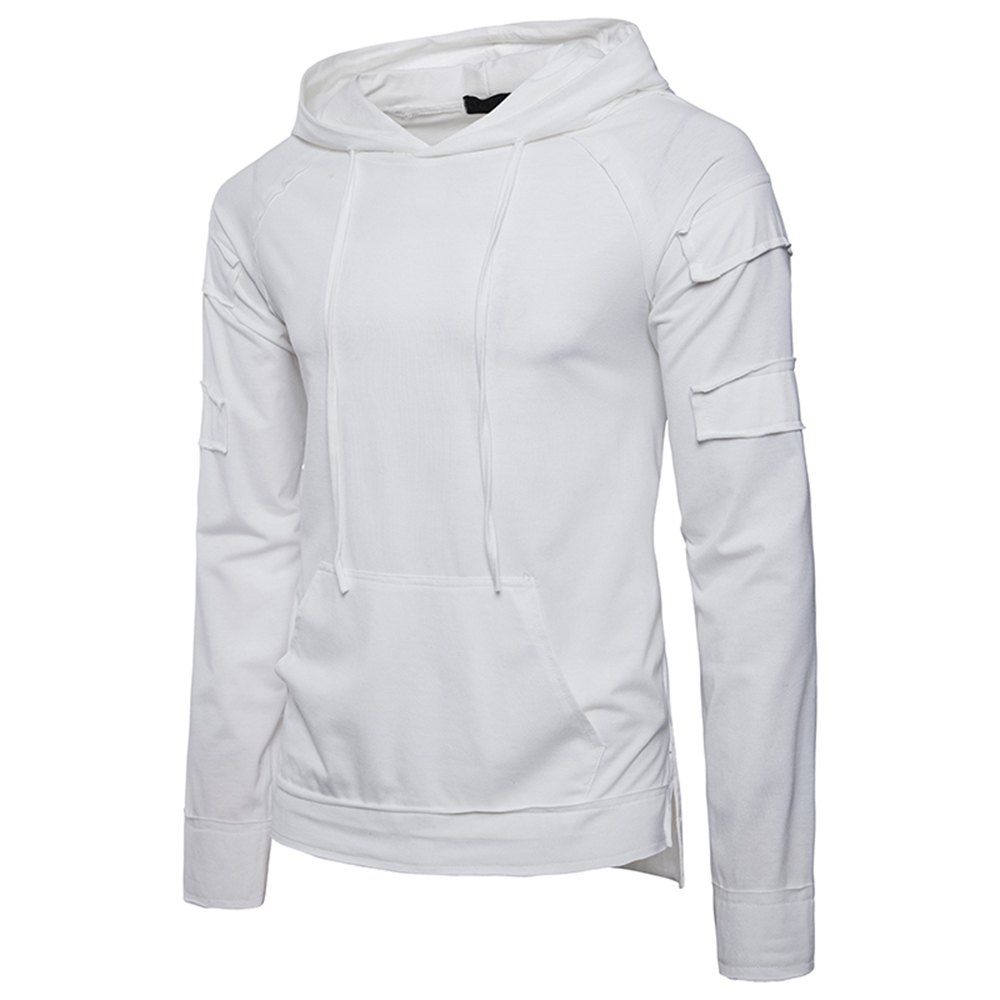 

Hip-Hop Style Solid Color Headwear Hooded Men's Long-Sleeved Hoodie, White