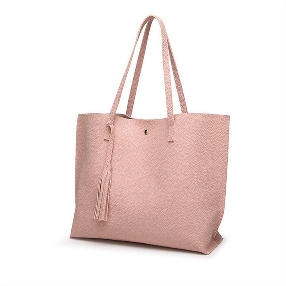 

Handbags Woman PU Leather Large Capacity Female Shoulder Bags Solid Color Practi, Pink