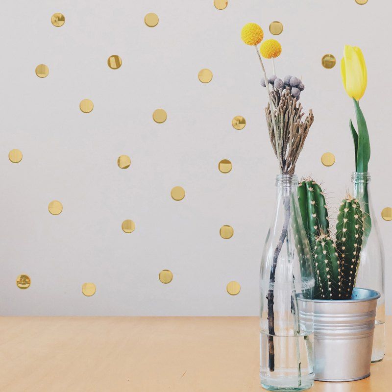 

100Pcs Diy Small Round Mirror Wall Stickers Removable Home Wall Decoration, Gold
