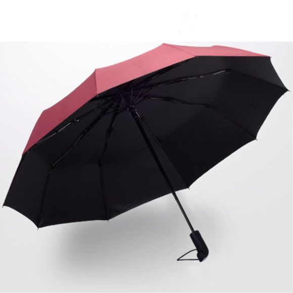 Parapluie d'épaississement automatique anti-vent de couleur Pure Black Glue - Rouge Vineux 