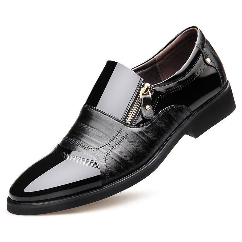 

Men Color Blocking Side Zipper Pointed Toe Formal Dress Shoes, Black