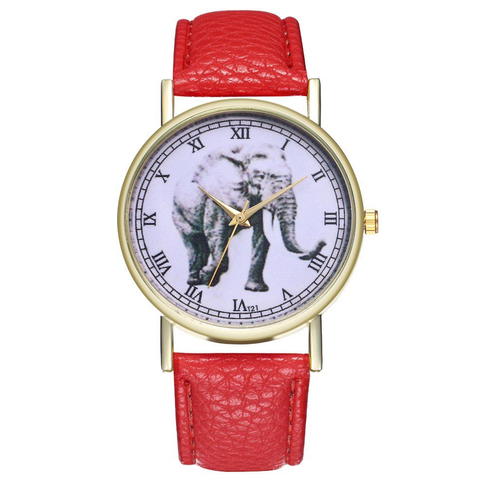 

ZhouLianFa T21 Fashion Gray Elephant Pattern Belt Quartz Watch, Red