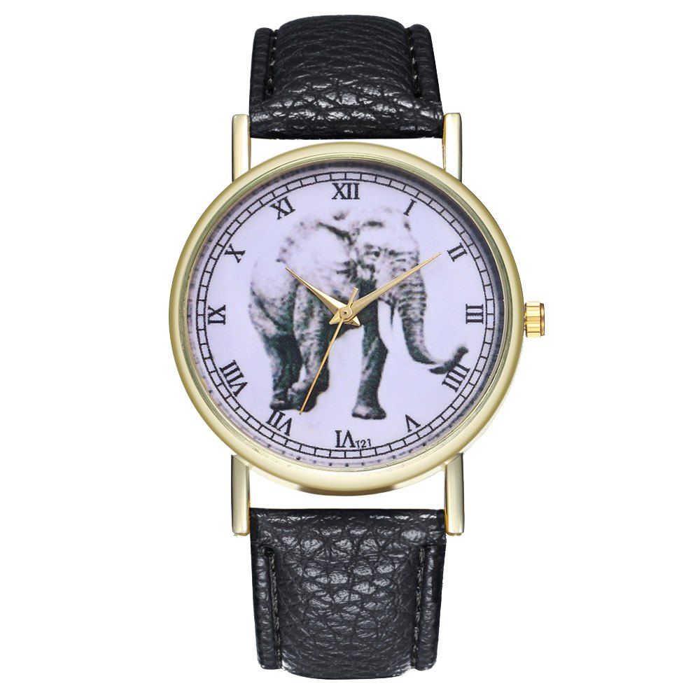

ZhouLianFa T21 Fashion Gray Elephant Pattern Belt Quartz Watch, Black
