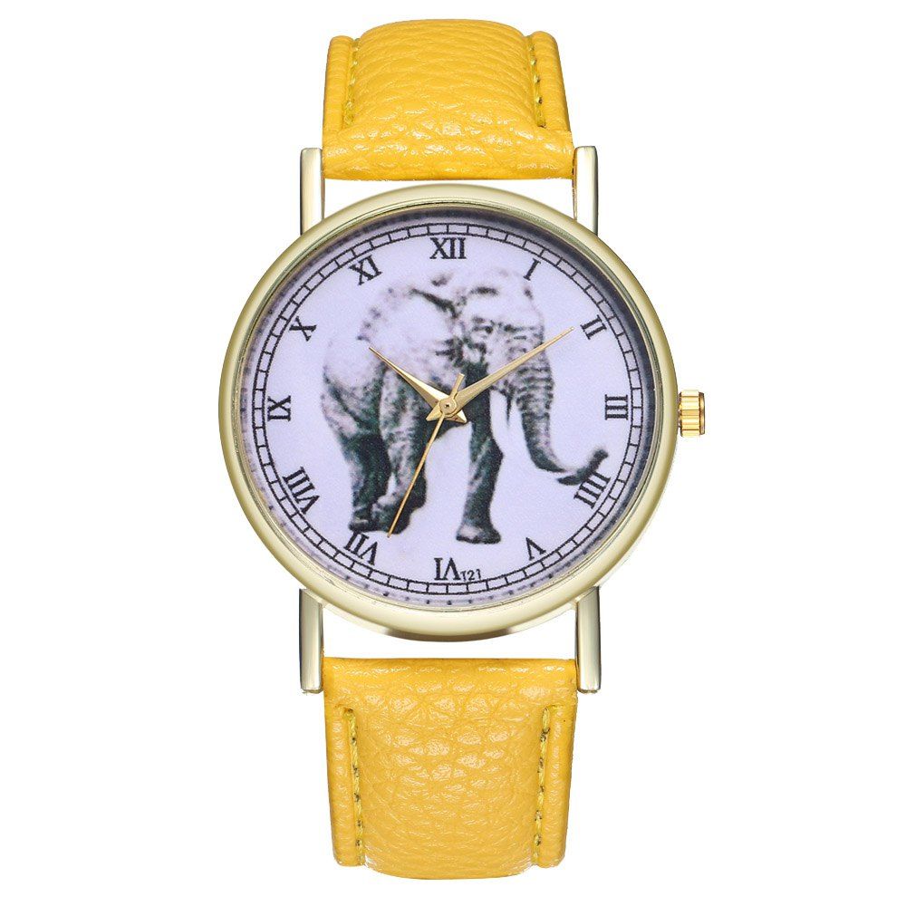 

ZhouLianFa T21 Fashion Gray Elephant Pattern Belt Quartz Watch, Yellow