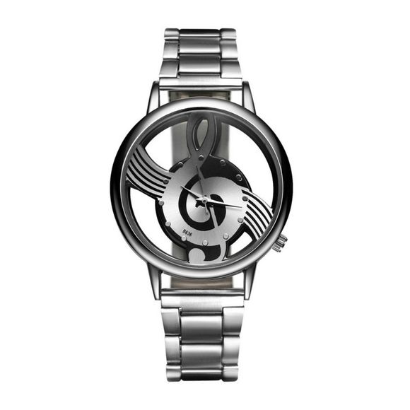 V5 luxe mode loisirs musique symbole en acier inoxydable montre - Argent 