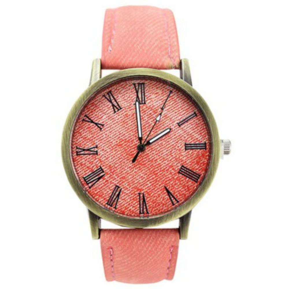 

V5 Fashionable Men Leisure Vintage Canvas Band Quartz Watch, Bean red