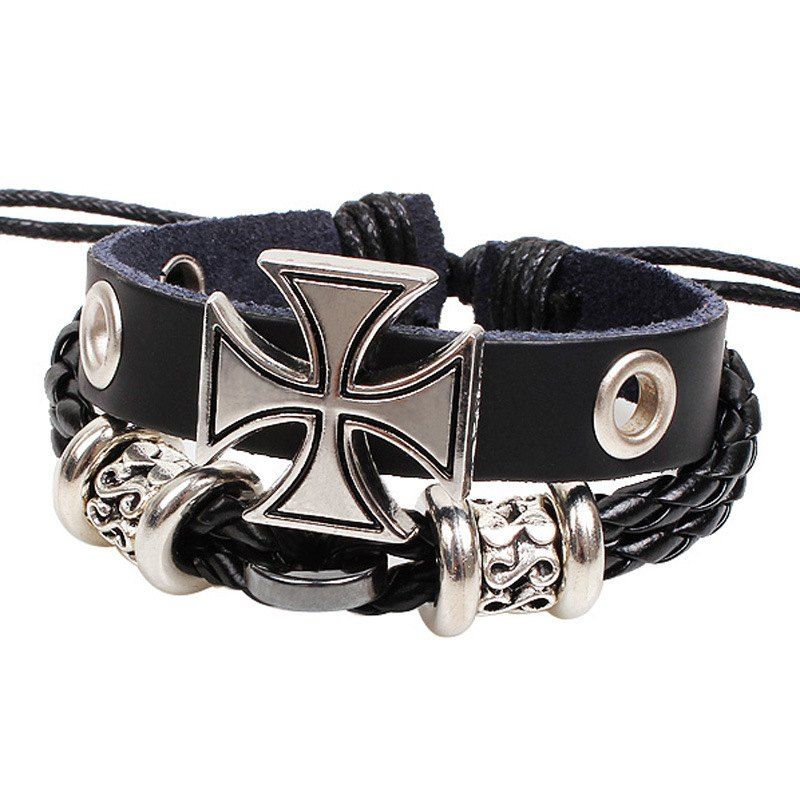 

Cross Personality Men's Hand Knit Bracelet Alloy Jewelry, Black