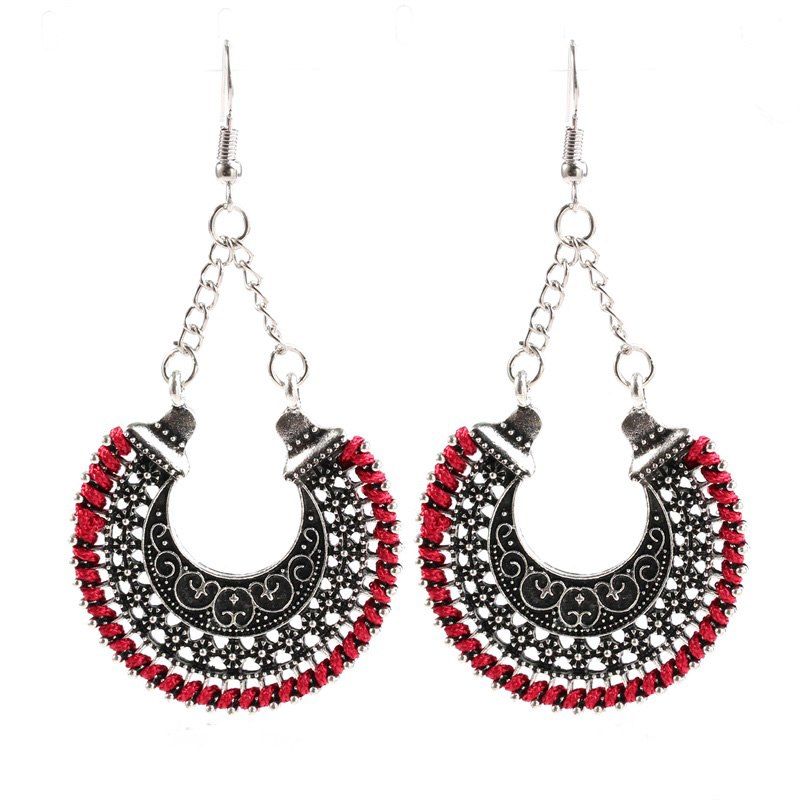 

Knitted on Woodwork U-Shaped Alloy Earrings Wax Earrings, Lava red