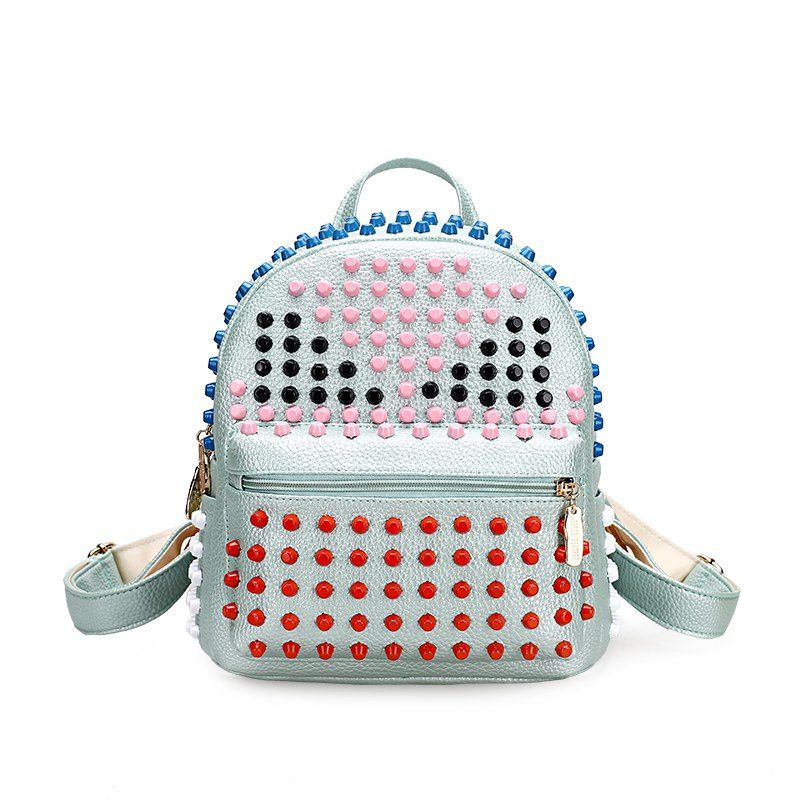 

Women Backpacks Lady Girls Travel Rivet Backbag Student School Bag, Coral blue
