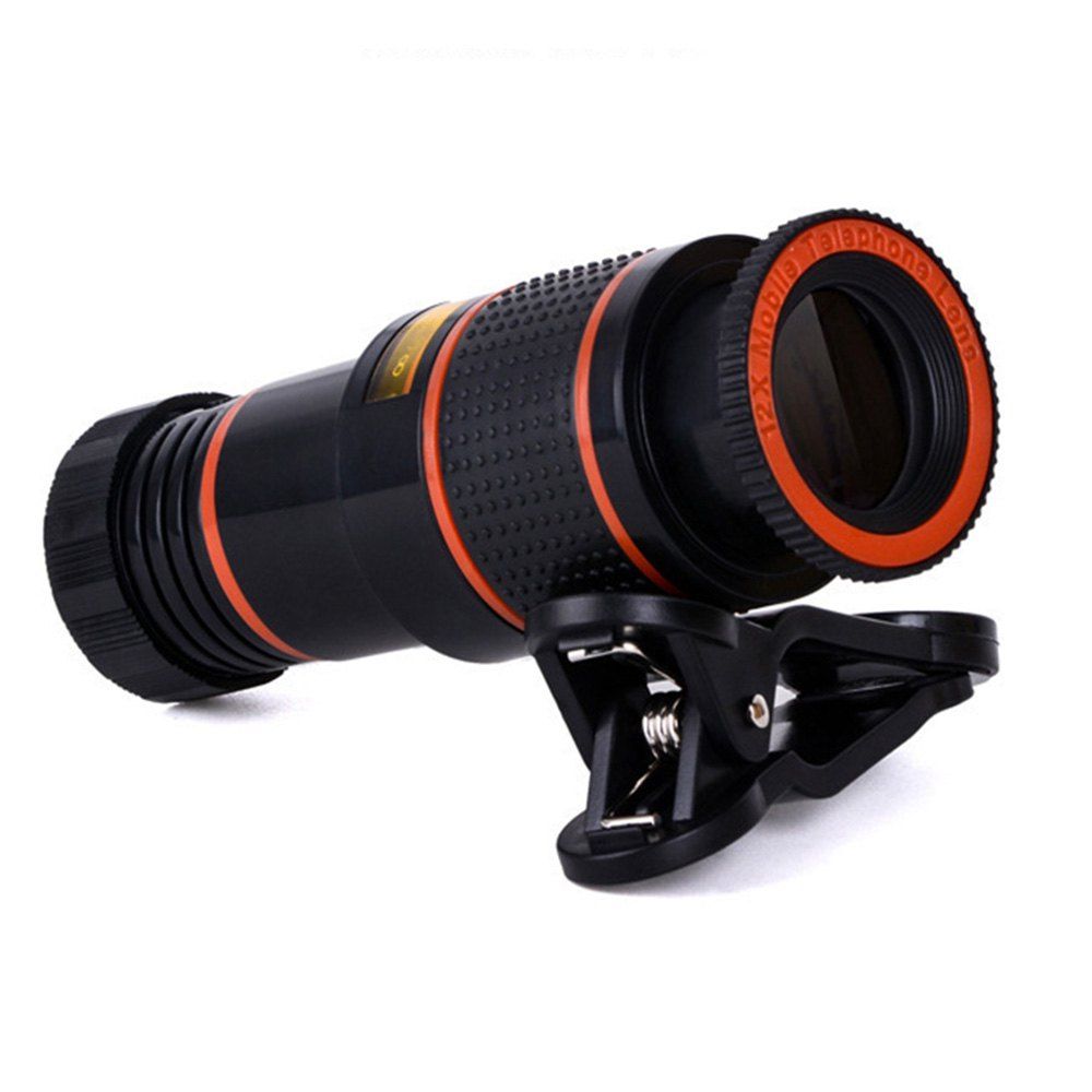 

Universal 12X Telephoto Lens External High-Definition Photo Zoom Telescope Head, Black