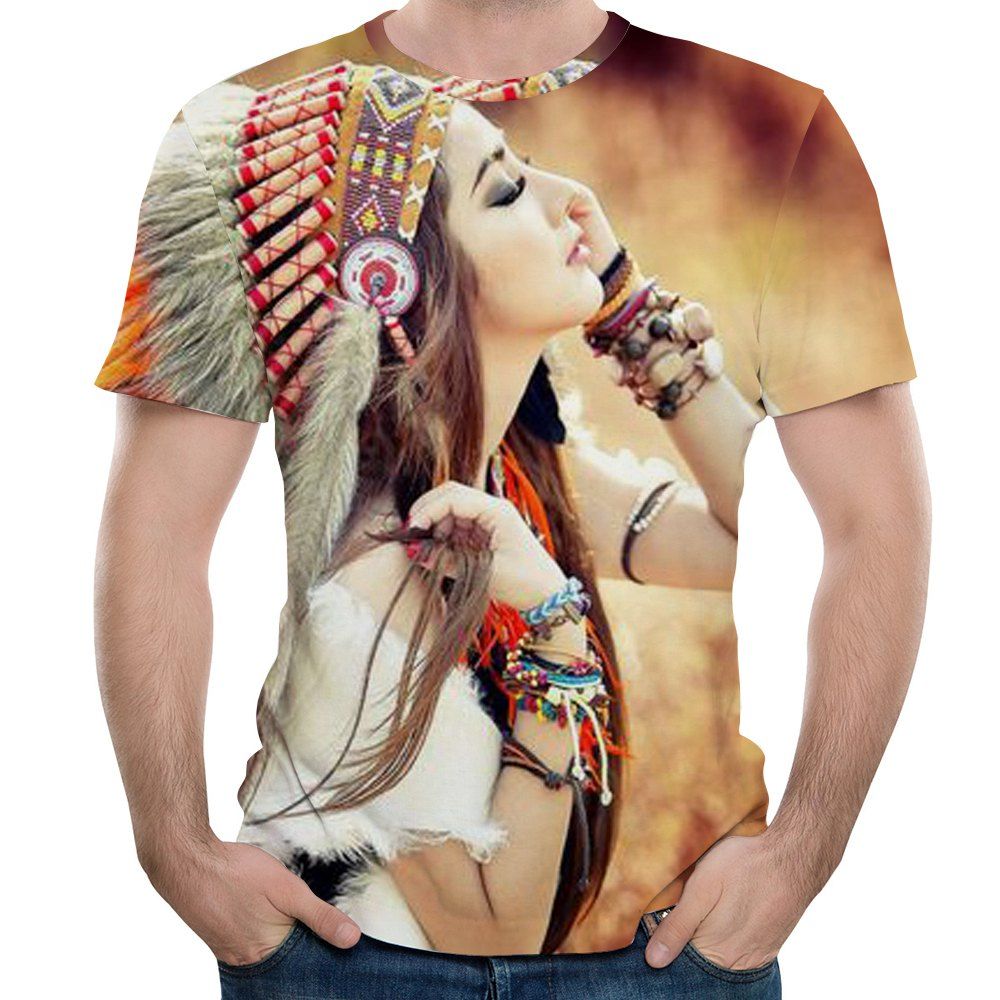 

New Fashion 3D Printing Beauty Figure Men's Short Sleeve T-shirt, Burlywood