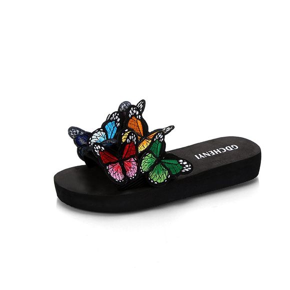 Pantoufles pour femmes Peep-Toe confortable décontracté Flat Butterfly décor Chic chaussures - Noir 39