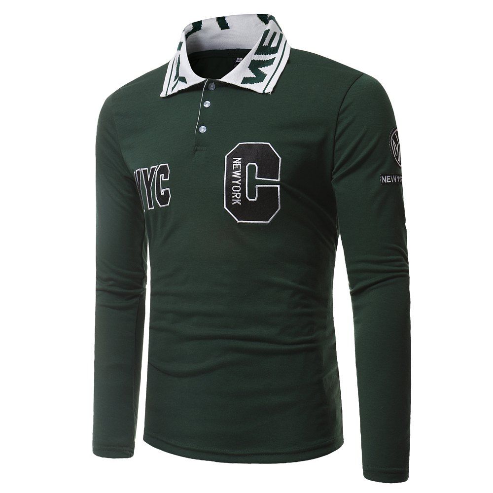 

New Men's Large C-Armband Design Slim Long-Sleeved Polo Shirt, Medium sea green