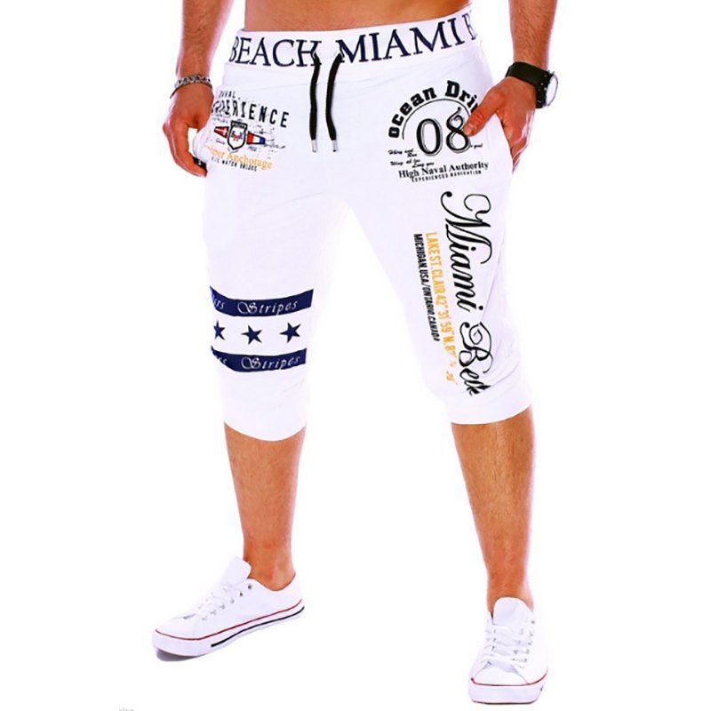 

New Men's Casual Fashion Digital Print Shorts, White