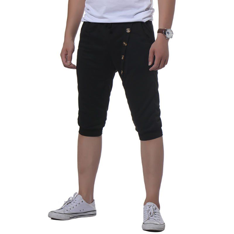 

Men's Casual Crotch Button Design Fashion Shorts, Black