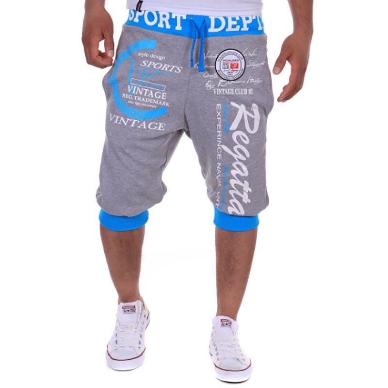 

New Men's Fashion Digital Print Casual Cropped Shorts, Light gray