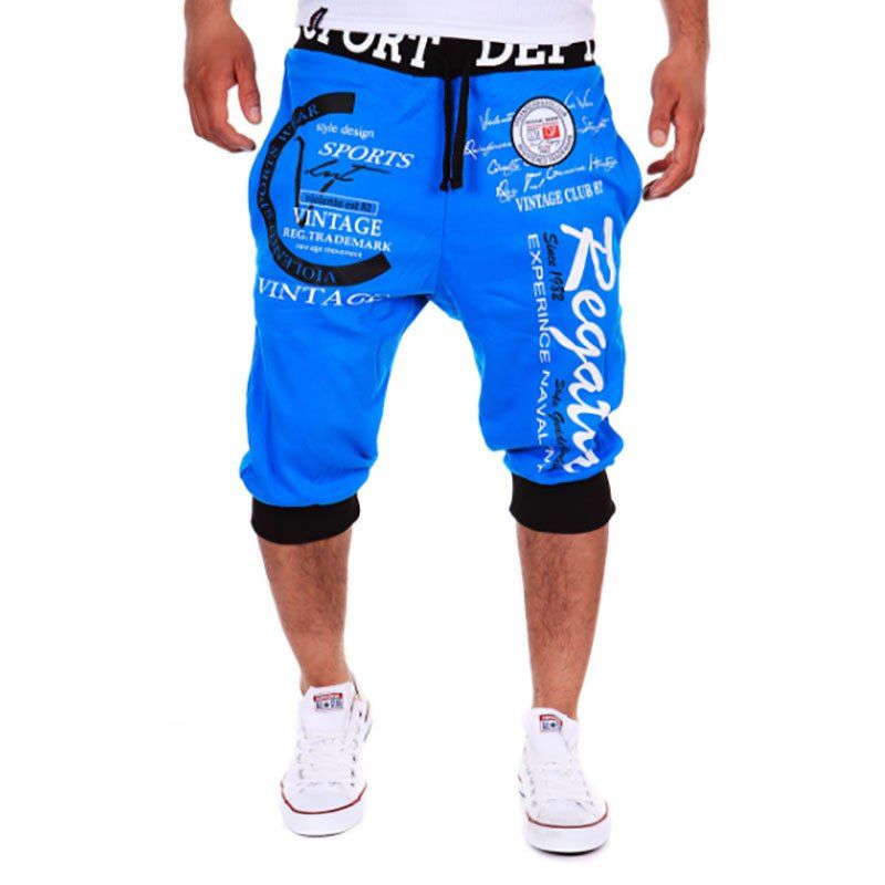 

New Men's Fashion Digital Print Casual Cropped Shorts, Sky blue