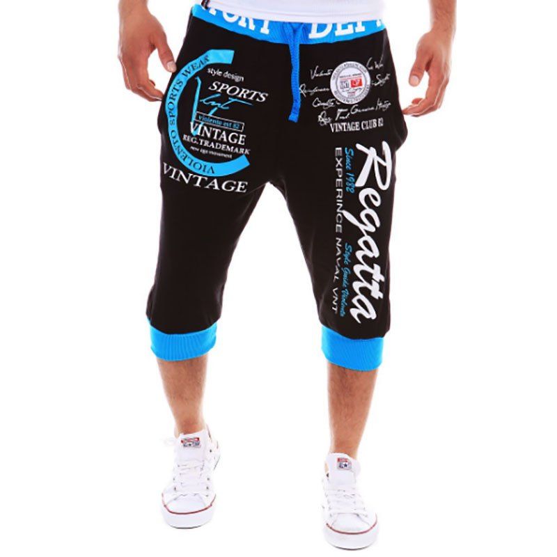 

New Men's Fashion Digital Print Casual Cropped Shorts, Natural black