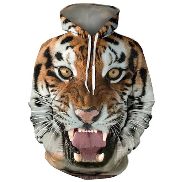 Sweat-shirt à Capuche Imprimé de Tigre 3D pour Hommes - Orange Tigre M