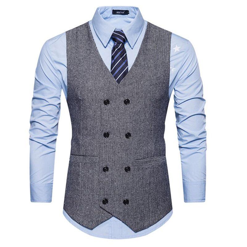 

Men's Waistcoat V Neck Business Casual Double Breasted Regular Fit Tuxedo Vest, Gray