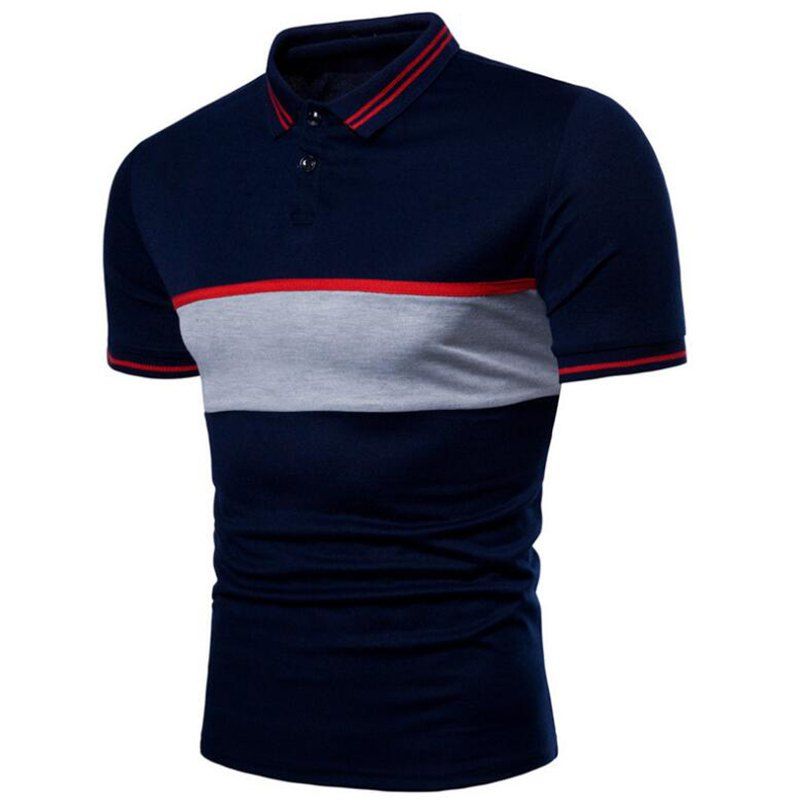 

Men Casual Colorblock Short Sleeve Polo Shirt, Denim dark blue