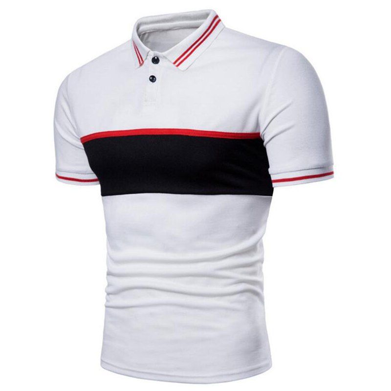 

Men Casual Colorblock Short Sleeve Polo Shirt, White