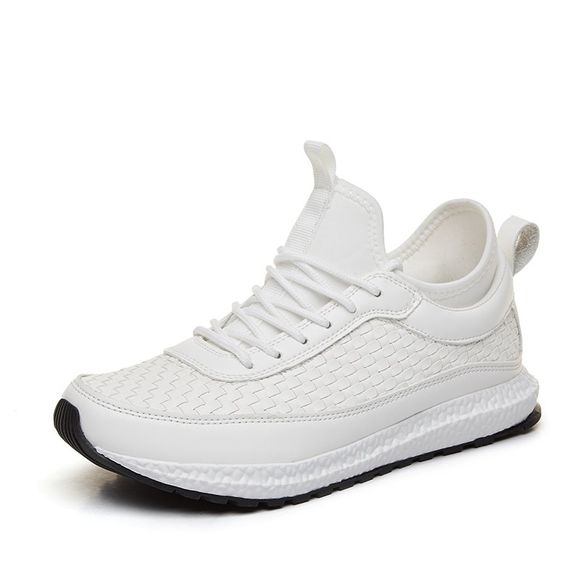 Chaussures en cuir respirant Hommes Running Comfort Randonnée Lace Up Appartements Sneakers - Blanc 43