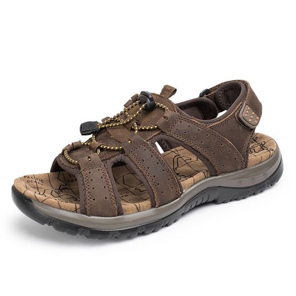 Sandales en cuir plage chaussures de sport pantoufles tongs d'été appartements sneakers - marron foncé 43