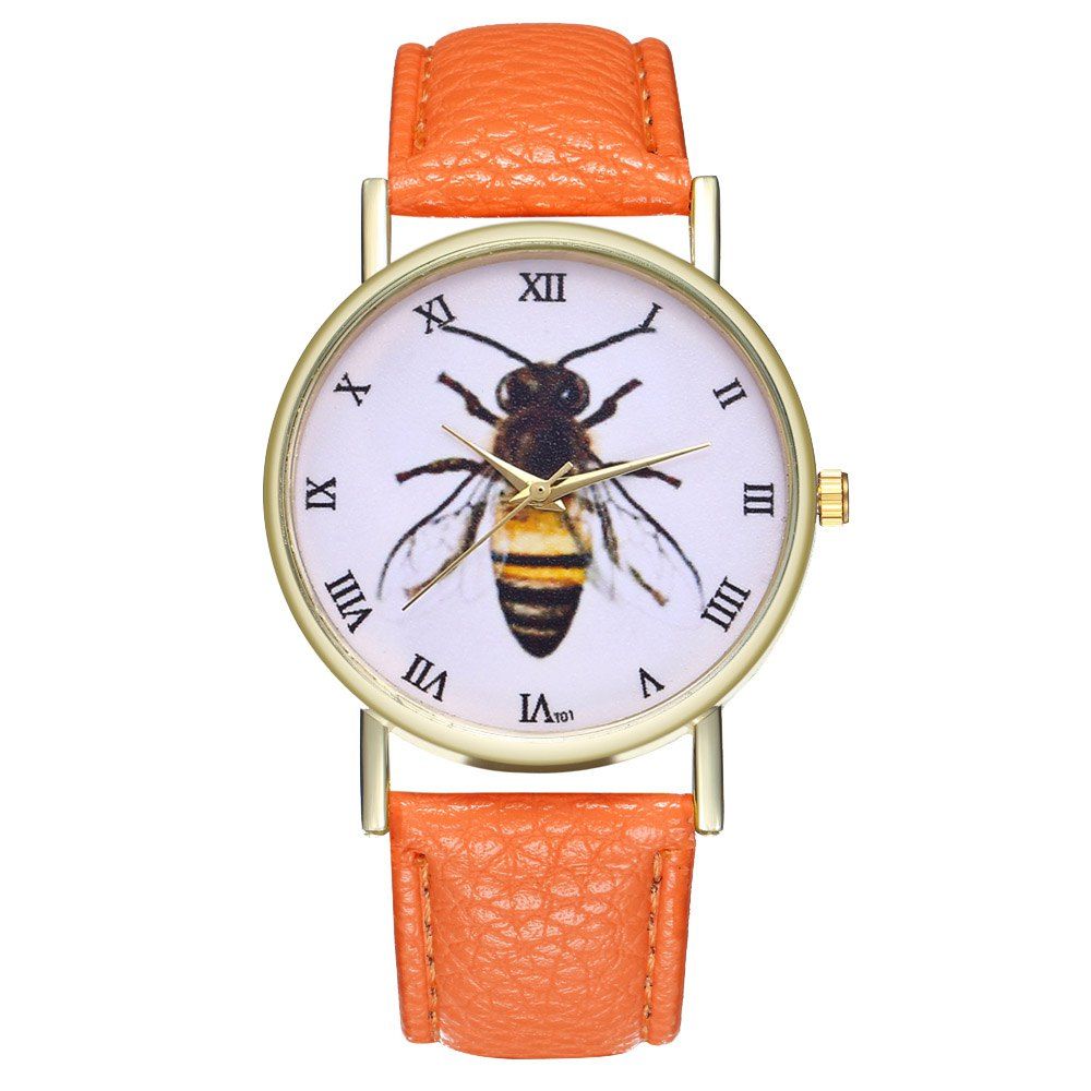 

ZhouLianFa T01 Fashion Bee Pattern Litchi Grain Quartz Watch, Orange