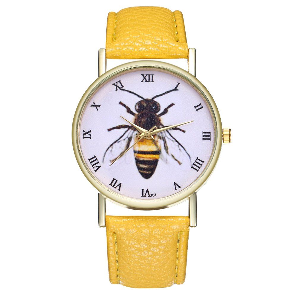 

ZhouLianFa T01 Fashion Bee Pattern Litchi Grain Quartz Watch, Yellow