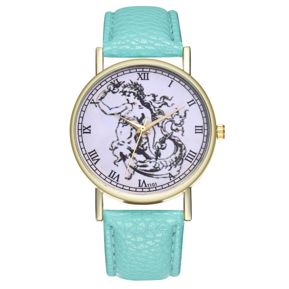 

ZhouLianFa T101 Fashion Witch Pattern Litchi Quartz Watch, Mint green