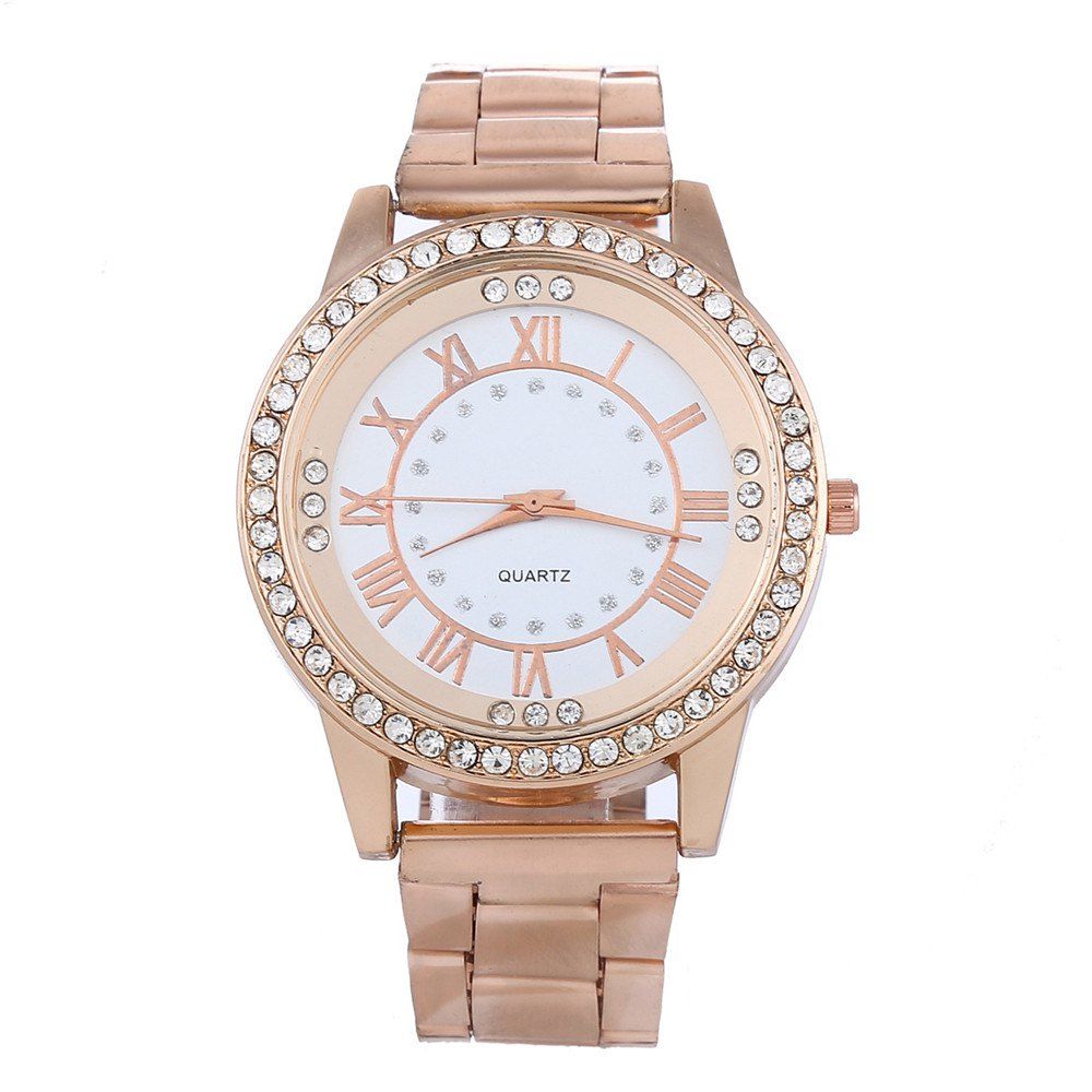 

Diamond Roman Scale Stainless Steel Quartz Men Watch, Rose gold