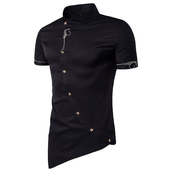 Vêtements pour hommes Sharp Incliné Front Hem Gentleman Shirt à manches courtes col - Noir M