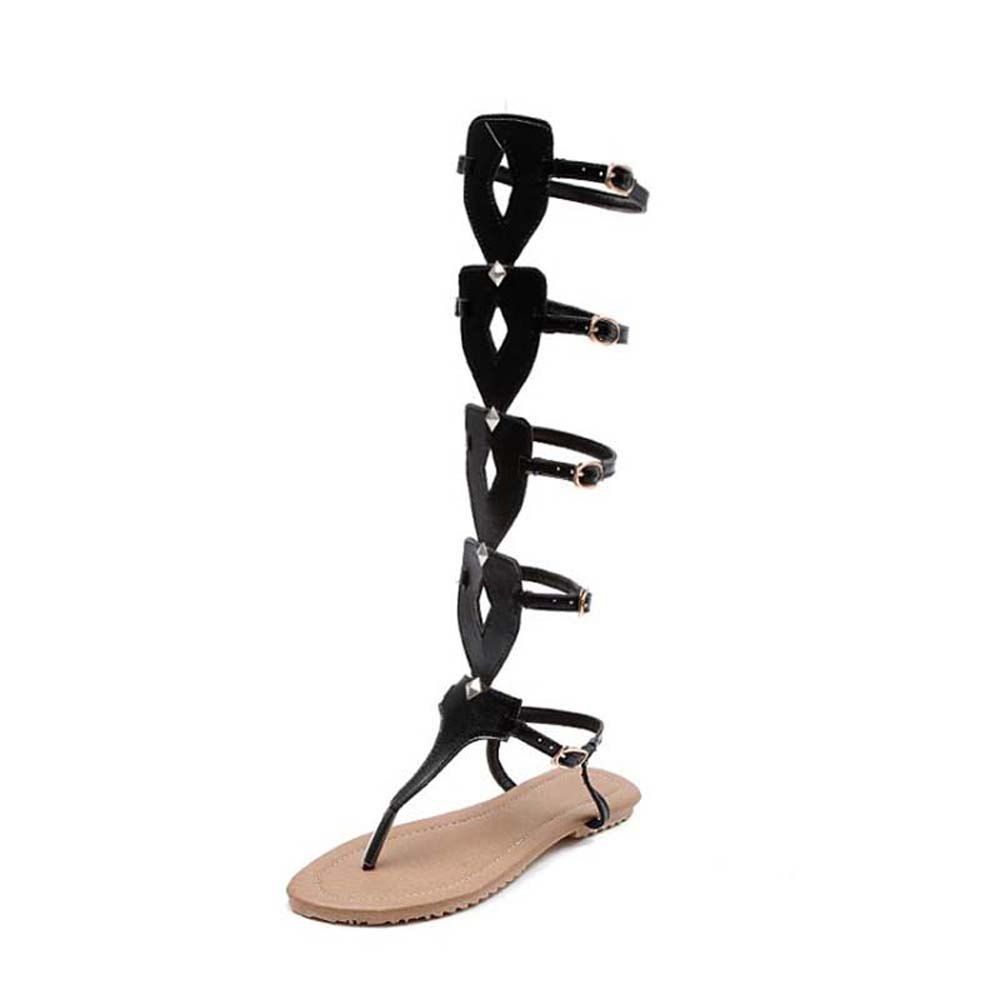 Round Head Buckle High Tube Roman Hollow Sandals - Black - 39 Round Head Buckle High Tube Roman Hollow Sandals - Black - 39