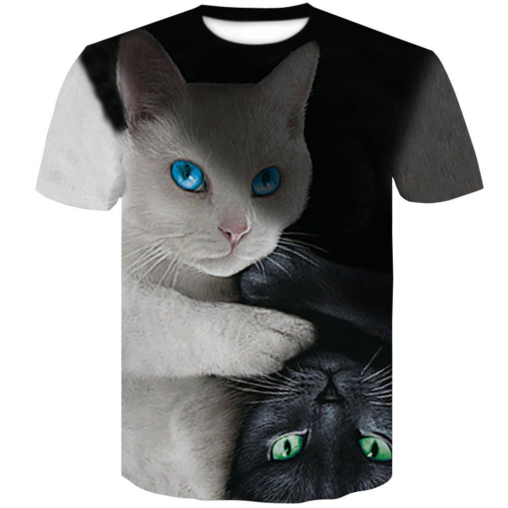 

Men's Short Sleeve Digital Print 3D Two Cat T-Shirts, Multi-a