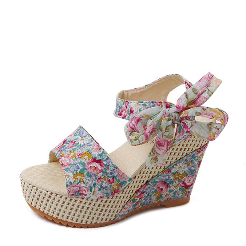 

Fashion Peep-toe Wedges Sweet Bowknot High-heeled Sandals, Blue