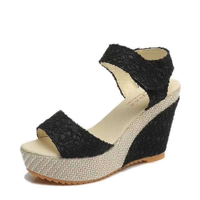 

Contracted Fish Mouth Waterproof Platform Wedge Muffins Female Sandals, Black