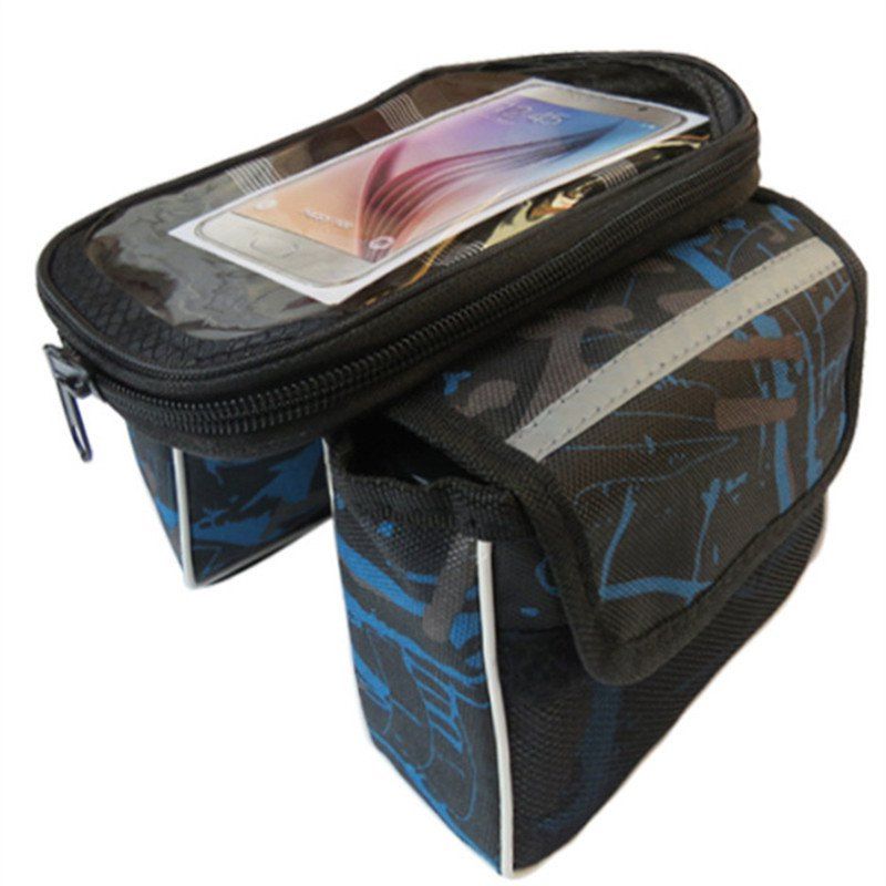 

Bicycle Handlebar Bags Front Shelf Storage Saddle with Touch Screen Phone Case, Blue
