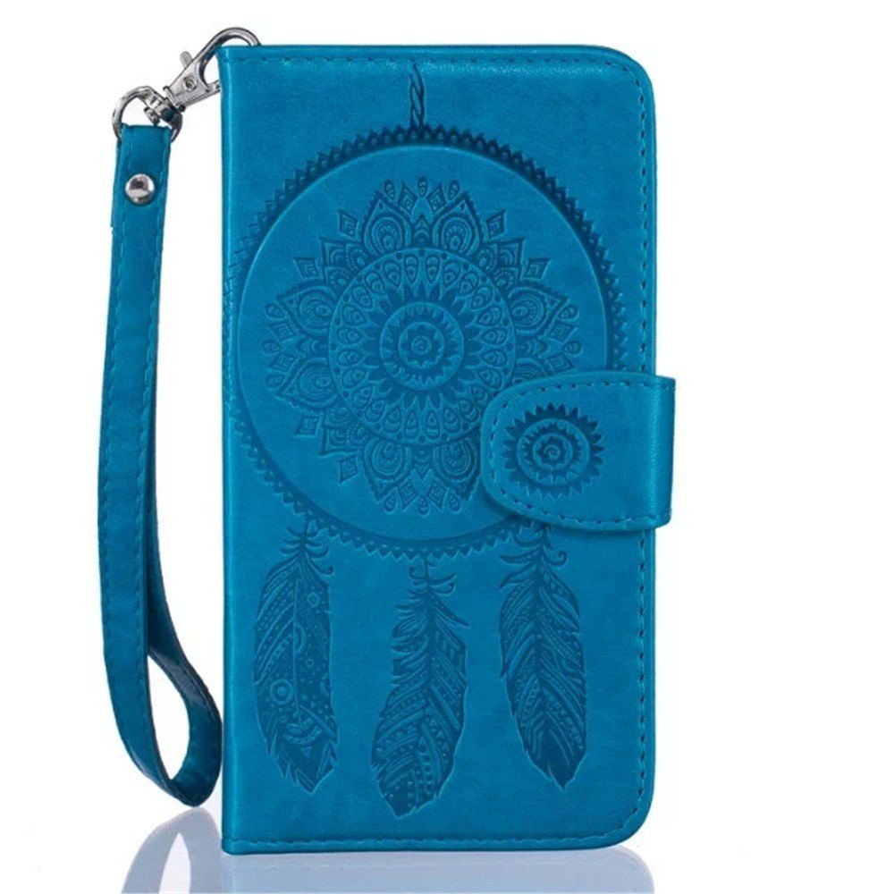 

3D Embossed Wind Bell PU Leather Flip Folio Wallet Cover for iPhone 7, Blue