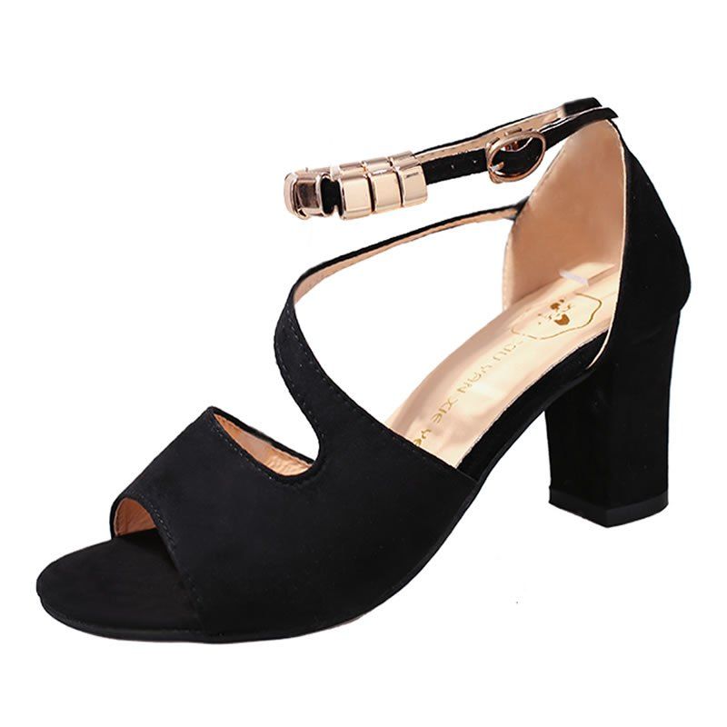 

Fish Mouth Sandals With Strings Of Beads And Heels, Black
