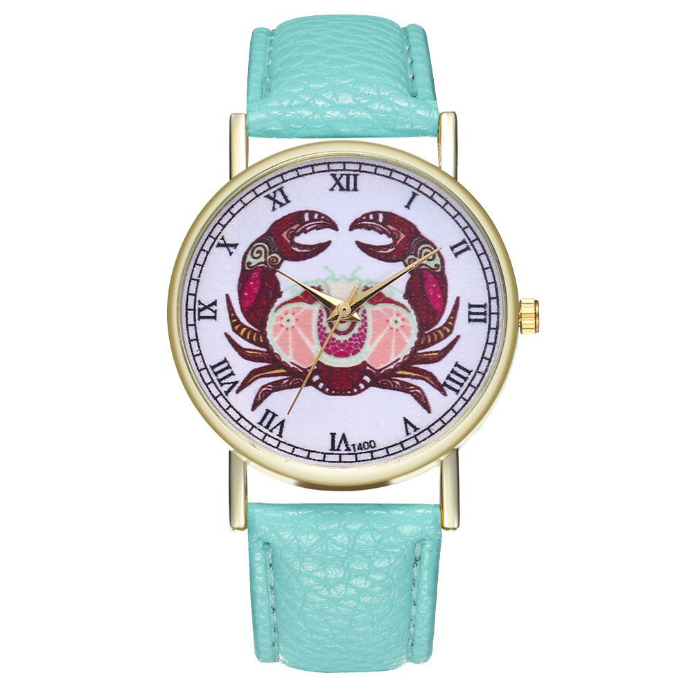 

ZhouLianFa T400 Fashion Crab Pattern Litchi Quartz Watch, Mint green