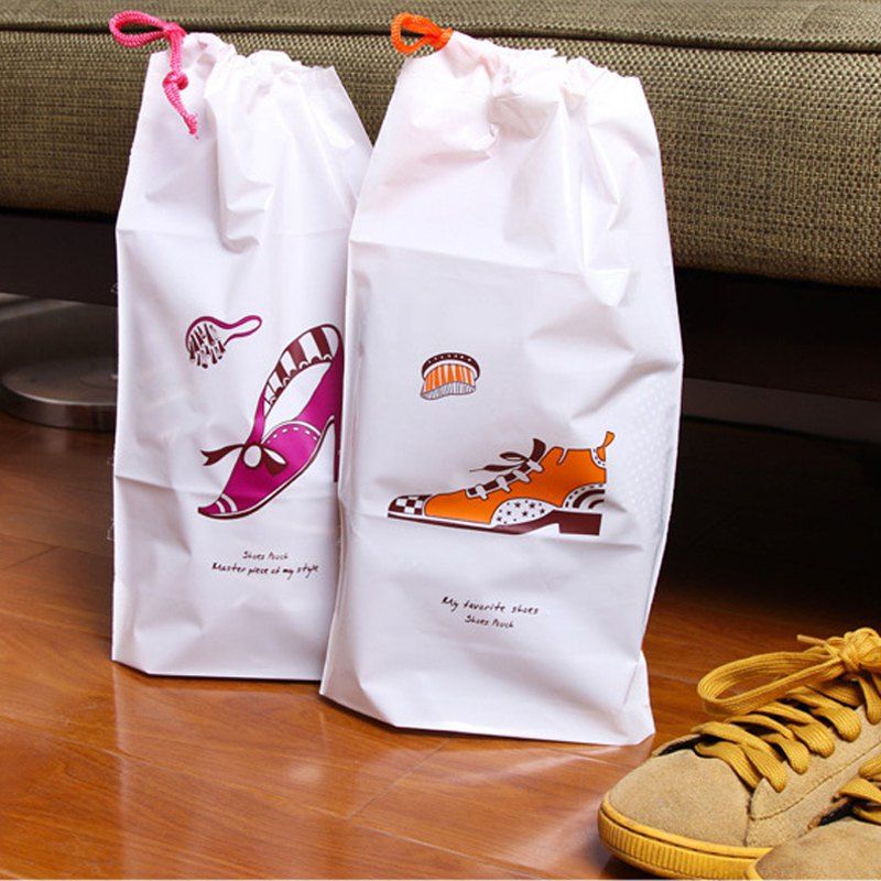 

Hand Drawing Cartoon Travel Shoes Drawstring Pocket Storage Bag, White