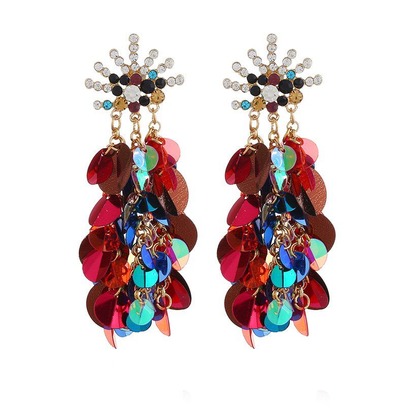 [41 OFF] 2021 Exaggerated Eardrop Sequins Tassel Earrings In
