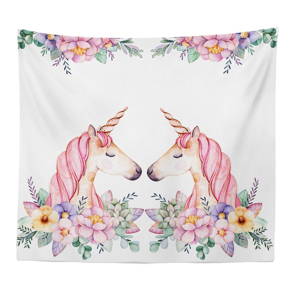 

Hand-Painted High Definition Cartoon Unicorn Wall Tapestry Hanging Artist Living, Valentine red